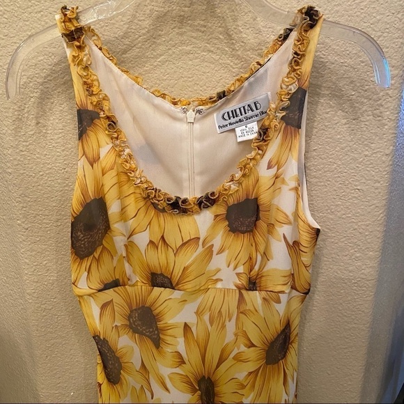 Vintage CHETTA B 100% Silk Sunflower Print Maxi Dress Size 6 - Picture 2 of 7